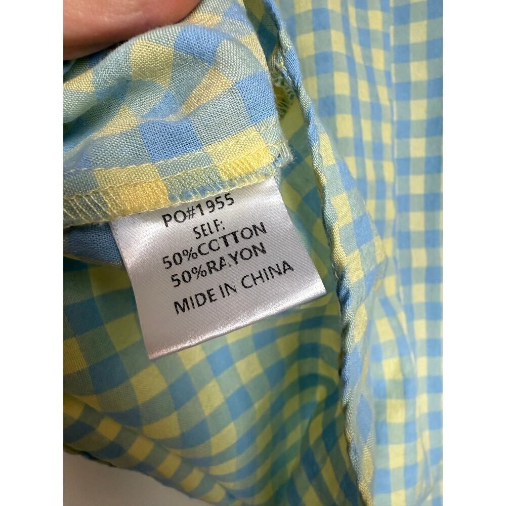 Anniewear Yellow Blue Gingham Puff Sleeve Top Sz. L - Picture 7 of 8